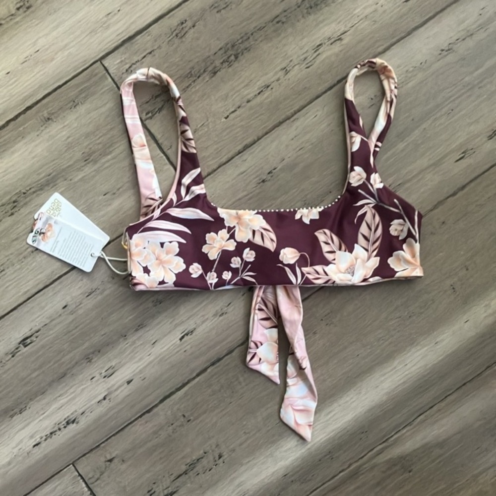 Agua Bendita Manila Floral Rose pink hand beaded bikini Top S